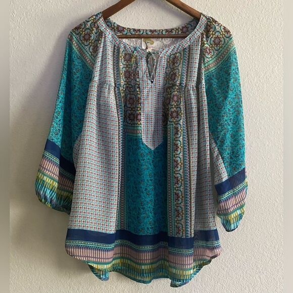 Fig & Flower Anthropologie Women Sheer Boho Tunic 3/4 Sleeve Size 1X Plus - Picture 1 of 7